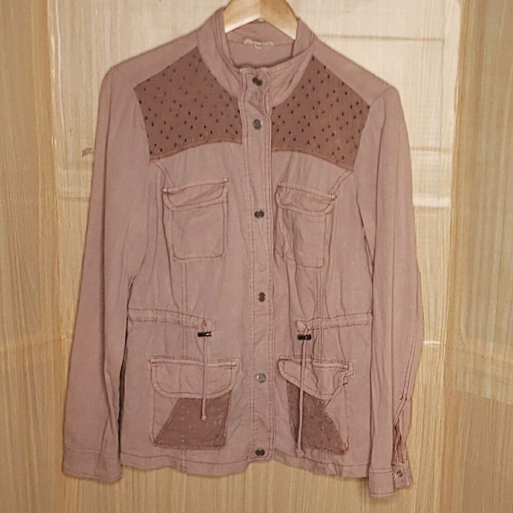 Maurices Womens Linen Blend Rose Pink Eyelet Detail Lightweight Jacket M…
